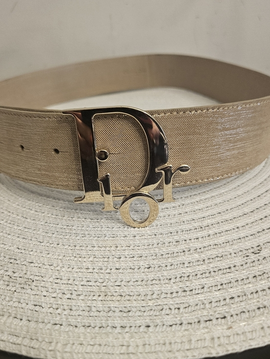 Dior Accessories - Vintage Christian Dior Diorquake Wide Logo Belt Size 85 Gold Buckle